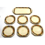 1930s Art Deco sandwich set^ comprising a sandwich plate and six matching side plates (7)