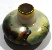 Early 20th century Royal Worcester vase decorated with a peacock^ signed A Lane