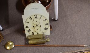 Early 19th century longcase clock face and movement^ weights etc