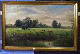 John G Mace (contemporary)^ Landscape with cattle^ oil on board^ signed and dated 94 lower left^