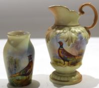 Two late 19th century Worcester (Locke & Co) vases^ one decorated with a pheasant^ signed W Stinton^