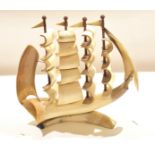 Vintage horn model of a four-masted sailing ship^ 36cm high