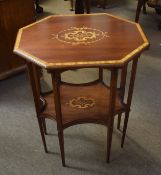 Edwardian mahogany two-tier occasional table^ each tier inlaid to the centre with neo-classical