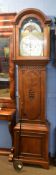 Mahogany longcase clock with moon phase^ circular Arabic chapter ring and secondary minutes dial^