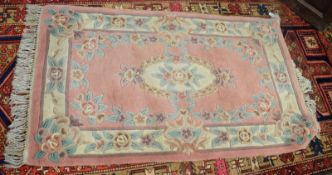 Modern Chinese or Indian thick pile wool rug mainly puce field^ 0.9 x 1.5m