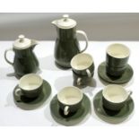 Wedgwood moss green coffee set^ comprising coffee pot^ hot water jug^ sugar bowl and 6 cups and