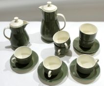 Wedgwood moss green coffee set^ comprising coffee pot^ hot water jug^ sugar bowl and 6 cups and