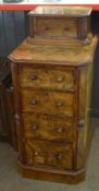 Unusual walnut side cabinet with five drawers on a plinth base^ 48cm wide