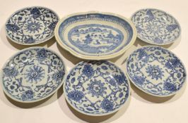 Group of Chinese porcelain dishes^ all decorated in provincial blue and white style^ together with a