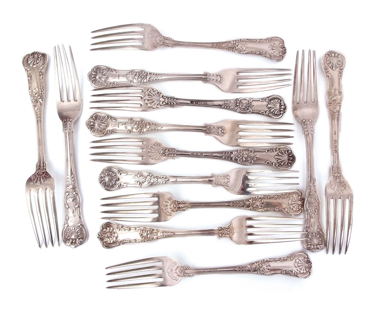 Mixed Lot: five Kings pattern variant dessert forks^ length 18cm^ with import marks for Birmingham