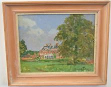 Rowland Fisher^ ROI^ RSMA (1885-1969)^ A Country House^ oil on board^ signed lower right^ 30 x 36cm