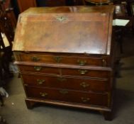 18th century walnut bureau^ fall front enclosing fitted interior with drawers below^ 98cm wide