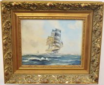 Arthur A Pank (20th century)^ Sailing boat at sea^ oil on board^ signed lower right^ 21 x 26cm