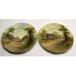 Two Royal Worcester plates with landscape decoration by Raymond Rushton^ one of Welford on Avon^ the