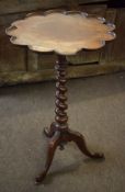 19th century pie-crust edge pedestal table on twisted support with tripod base^ 46cm wide