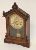 Late 19th century Continental bracket clock in wooden frame