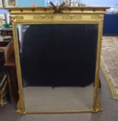 19th century gilt and gesso large rectangular overmantel mirror^ the frieze decorated with ram