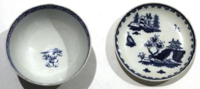 18th century Lowestoft porcelain miniature saucer with a chinoiserie design together with an English