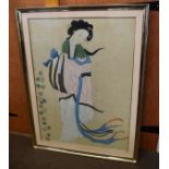 Two large watercolours^ one of a Chinese official with a lady^ both in gold frames (2)