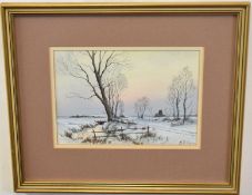 Sid F Clarke (20th century)^ Norfolk winter landscapes^ two watercolours^ both signed^ 16 x 24cm and