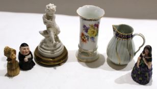 Group of porcelain wares and candle snuffers including an 18th century ribbed Worcester jug^ a