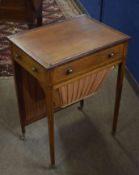 Edwardian mahogany sewing table the back with rising screen fitted on one side with a fitted drawer^