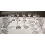 Group of six cut glass Stuart wine glasses^ factory name engraved on base^ together with 9 further