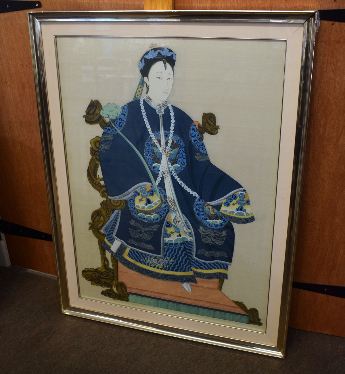 Two large watercolours^ one of a Chinese official with a lady^ both in gold frames (2) - Image 2 of 2