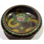 Chinese cloisonne bowl decorated in enamels with a Chinese dragon to the interior and five clawed