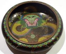 Chinese cloisonne bowl decorated in enamels with a Chinese dragon to the interior and five clawed