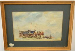 Arthur Gerald Ackermann^ RI^ (1876-1960)^ Farmworkers resting with horses and cart^ watercolour^