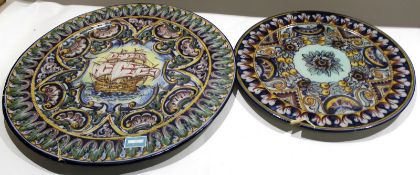 Group of two Portuguese Majolica style pottery dishes^ both signed |Battistini|^ the largest