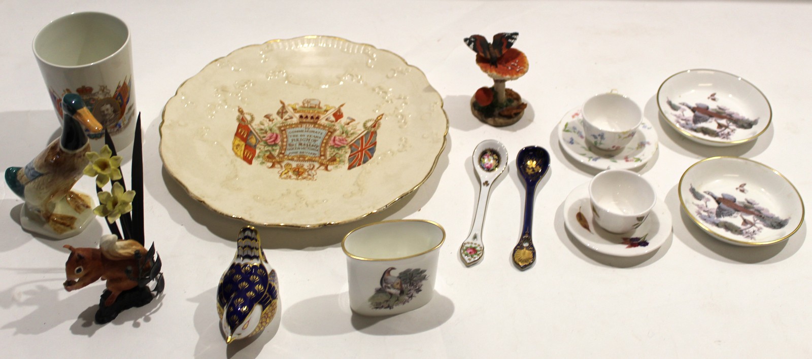 Group of Royal Worcester and other ceramics including a Royal Crown Derby paperweight modelled as