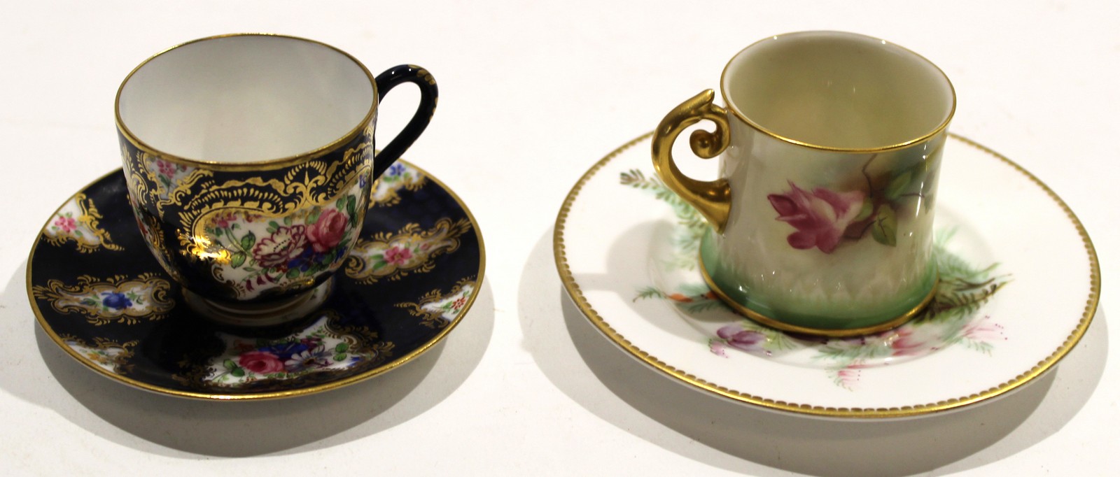 Group of Royal Worcester wares including a cup and saucer^ the blue ground with 18th century style