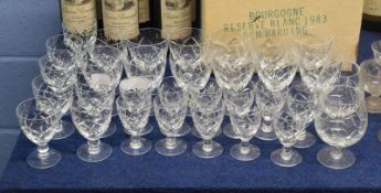 Collection of Royal Brierley cut glass wine glasses and sherry glasses comprising set of 12 cut