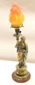 Ornate Victorian brass table lamp (now converted to electricity)^ the support in the form of a