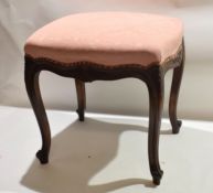19th century mahogany dressing table stool^ pink upholstered seat and cabriole supports^ 54cm wide