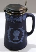 Wedgwood Silver Jubilee Portland blue jasper jug to commemorate the Silver Jubilee of HM Queen