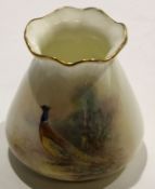 Royal Worcester vase decorated with pheasants^ signed A Posts^ shape G957^ Royal Worcester black