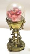 Victorian brass former table lamp stand^ now fitted with a glazed flower display^ 46cm high