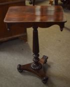 19th century rosewood pedestal table rectangular top with shaped frieze on a fluted support and