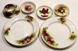 Group of Royal Worcester wares all decorated with roses and a further pin dish^ Bermuda Flowers^