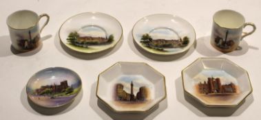 Group of Royal Worcester London views^ signed by Hart^ comprising two coffee cans and saucers^ two