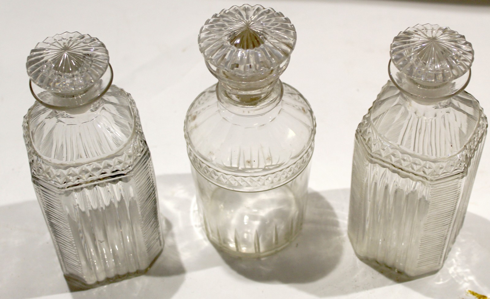 Group of late 19th century glass decanters with pillar style decoration and mushroom knops^ (3) - Image 2 of 2