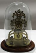 Geo Willis Northwich skeleton clock under glass dome on a mahogany socle^ single train movement^