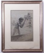 Unknown (19th/20th century), Native boat builder, charcoal drawing, 40 x 28cm