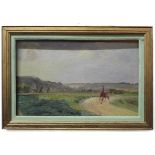 R Fremond (20th century), French landscape with trap racing, oil on panel, signed lower right, 25