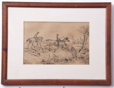 AB, (19th century), Hunting scene, pen and ink drawing, monogrammed and dated 1876 lower left,