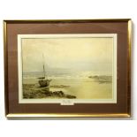 Attributed to David James (fl 1881-1892), Coastal scene with moored boat Watercolour, 40 x 59cm