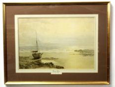 Attributed to David James (fl 1881-1892), Coastal scene with moored boat Watercolour, 40 x 59cm